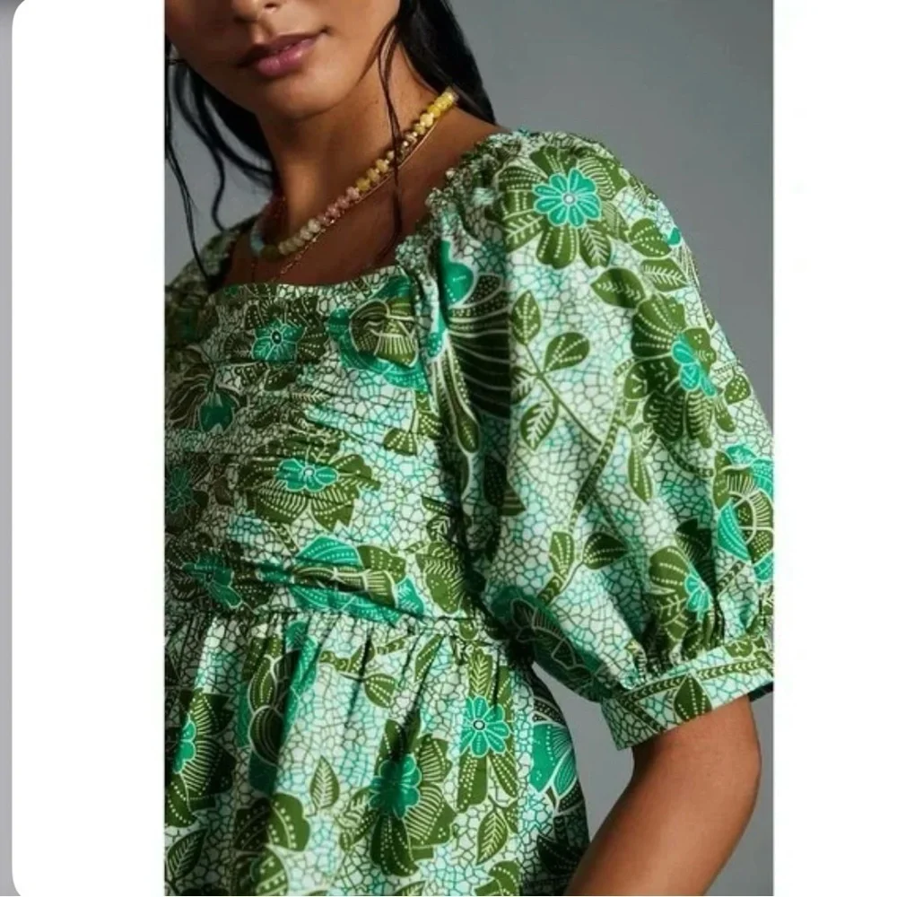 Anthropologie Nikasha Babydoll Poplin Blouse Size Small Boho Coquette Babydoll